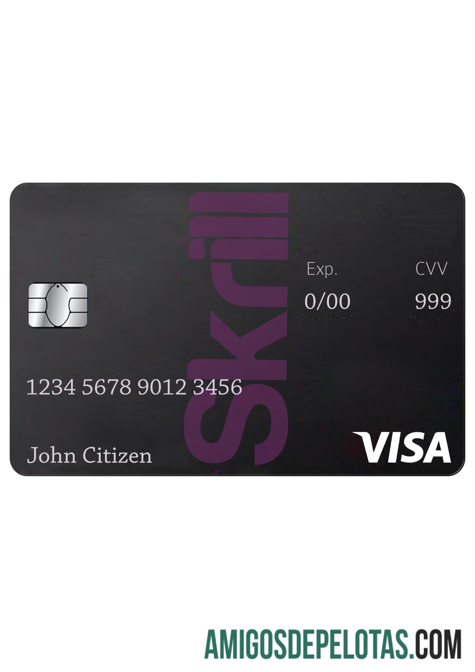 realista Modelo de cartão de débito Skrill Visa em formato PSD, totalmente editável
